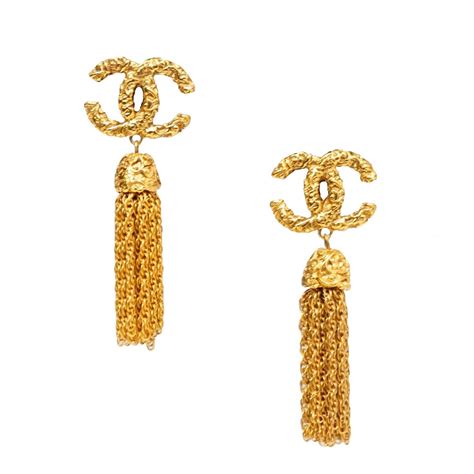 tassel gold earrings chanel|large gold Chanel earrings.